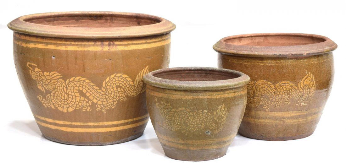 (3) EARTHENWARE DRAGON PLANTERS OF VARIED SIZE (1 of 4)