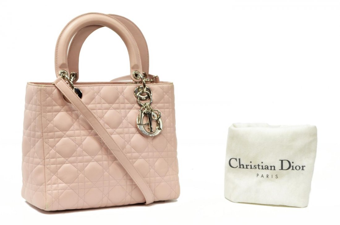 CHRISTIAN DIOR LADY DIOR MM PINK LEATHER HAND BAG (1 of 7)