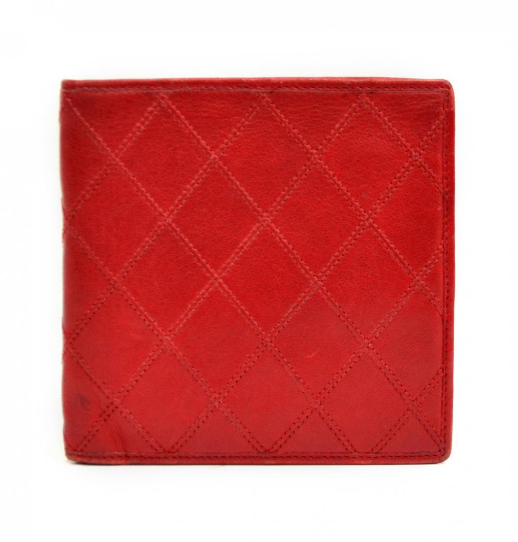 CHANEL RED QUILTED LEATHER BIFOLD WALLET (1 of 9)