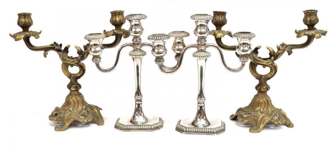 (4) BRONZE & SILVERPLATE CANDELABRA GROUPING (1 of 5)