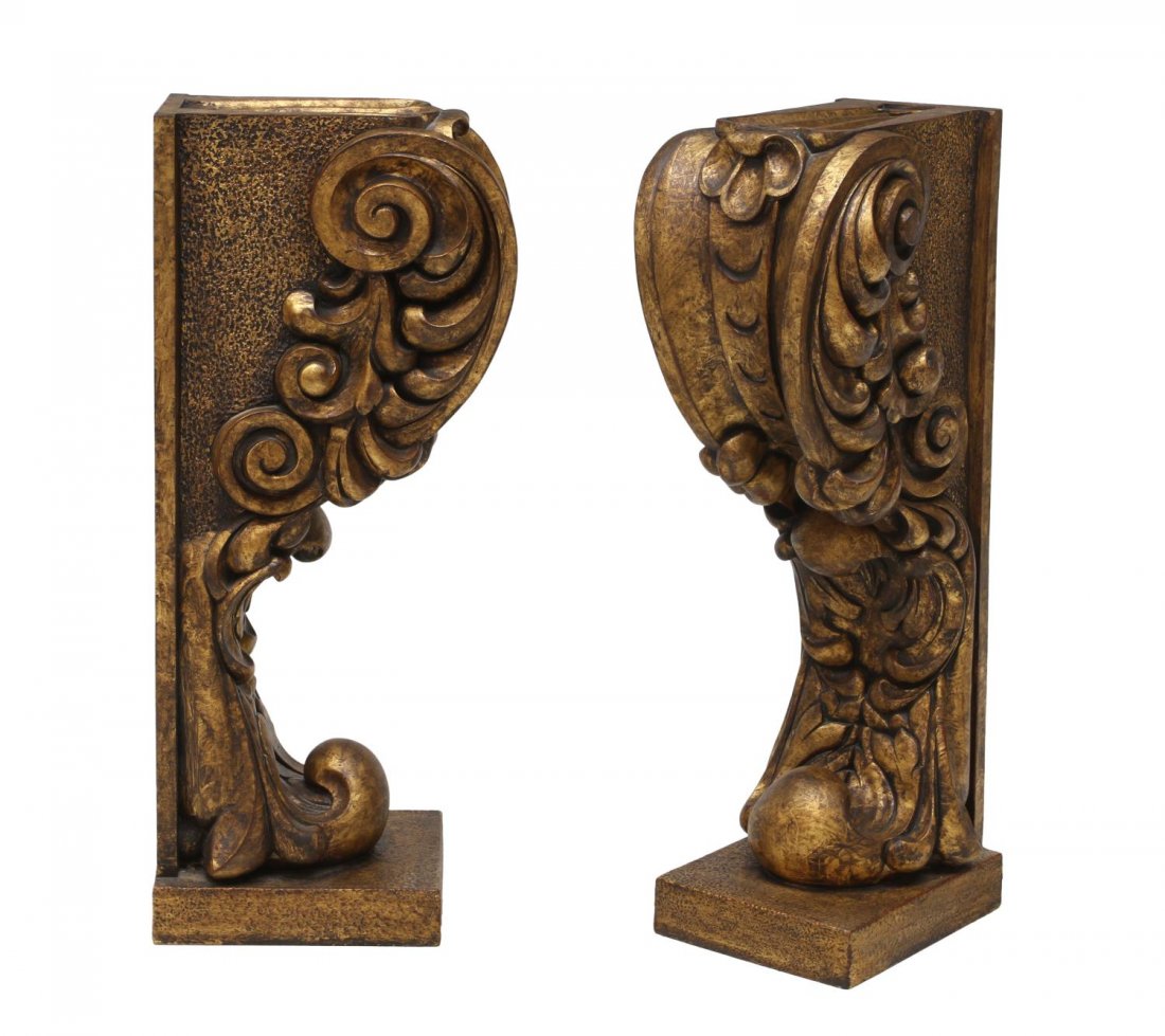 (2) LARGE GILDED & MOLDED ARCHITECTURAL CORBELS (1 of 4)