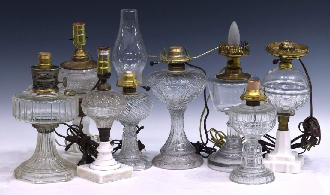 (8) COLLECTION MOLDED & PATTERN GLASS OIL LAMPS (1 of 10)