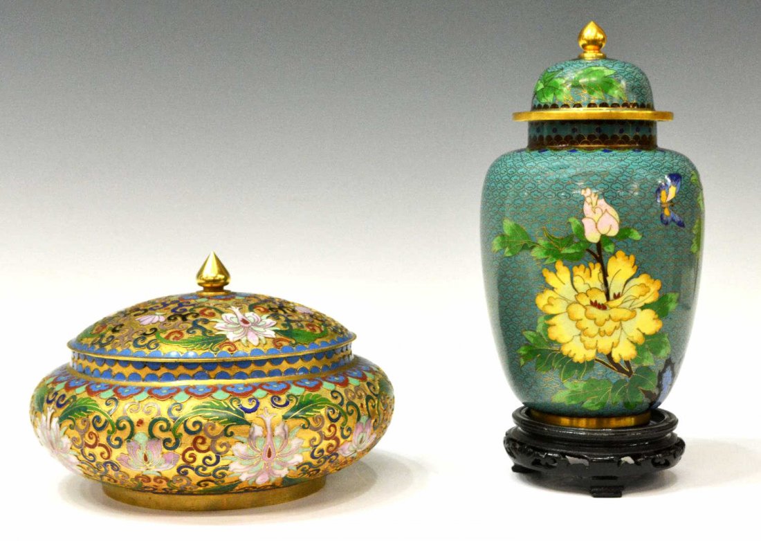 (2) CHINESE RAISED WIRE & CLOISONNE LIDDED JARS (1 of 3)