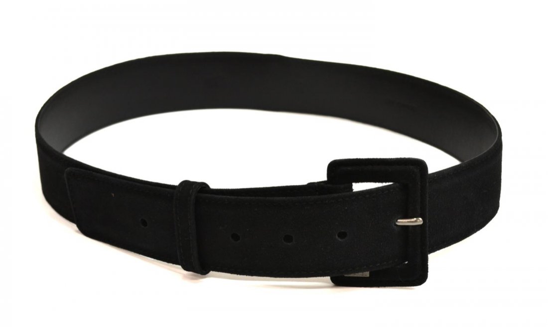 LADIES CHANEL BLACK VELVET & LEATHER BELT (1 of 5)