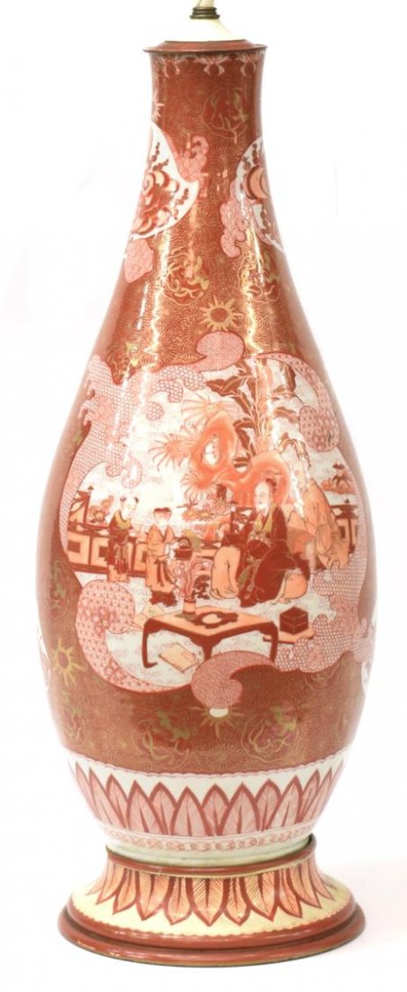 LARGE CHINESE PARCEL GILT PORCELAIN VASE LAMP (1 of 3)