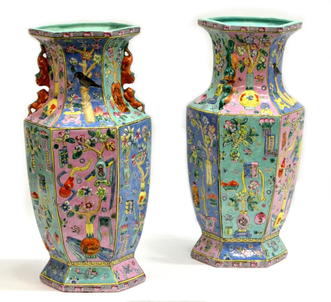 (2) LARGE CHINESE FAMILLE ROSE PORCELAIN VASES (1 of 3)