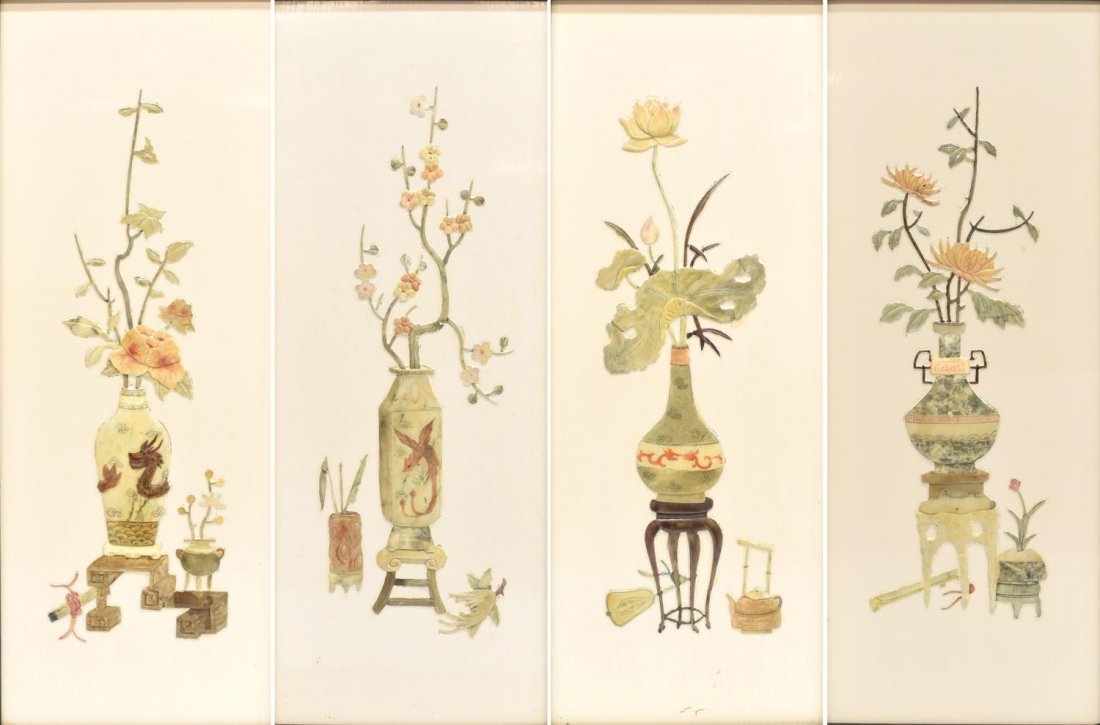 (4) CHINESE EBONIZED WOOD HARDSTONE WALL PANELS (1 of 10)