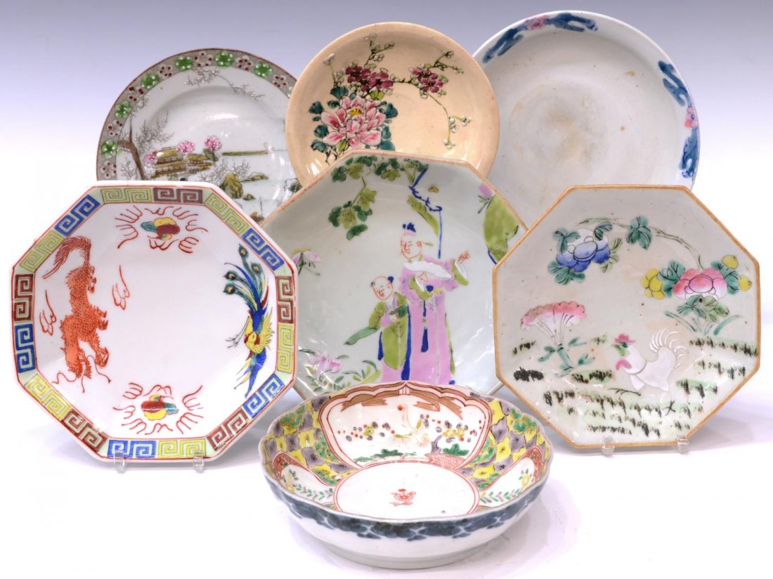 (7) CHINESE PORCELAIN OVERGLAZE CERAMIC GROUP (1 of 9)