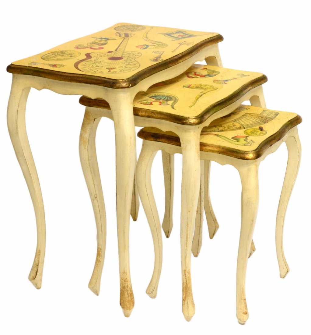 (3) ITALIAN NESTING TABLES, MANNER OF FORNASETTI (1 of 5)