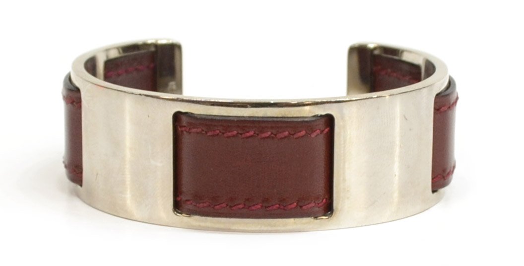 HERMES SILVER TONE & LEATHER BRACELET (1 of 4)