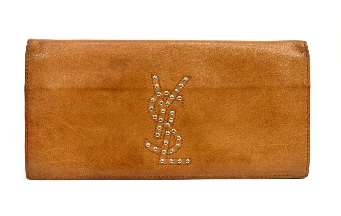 YVES ST. LAURENT LONG COGNAC LEATHER WALLET (1 of 3)