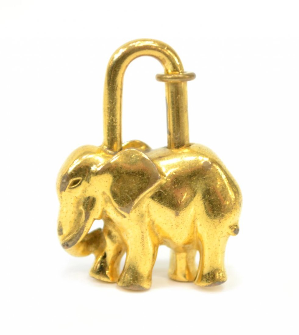 HERMES GOLD TONE ELEPHANT CHARM LOCK KEY RING (1 of 5)