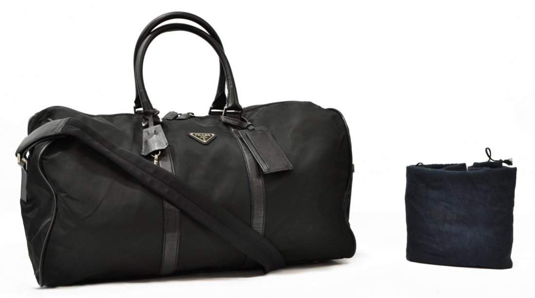 LARGE PRADA BLACK CANVAS & LEATHER TRAVELING BAG (1 of 5)