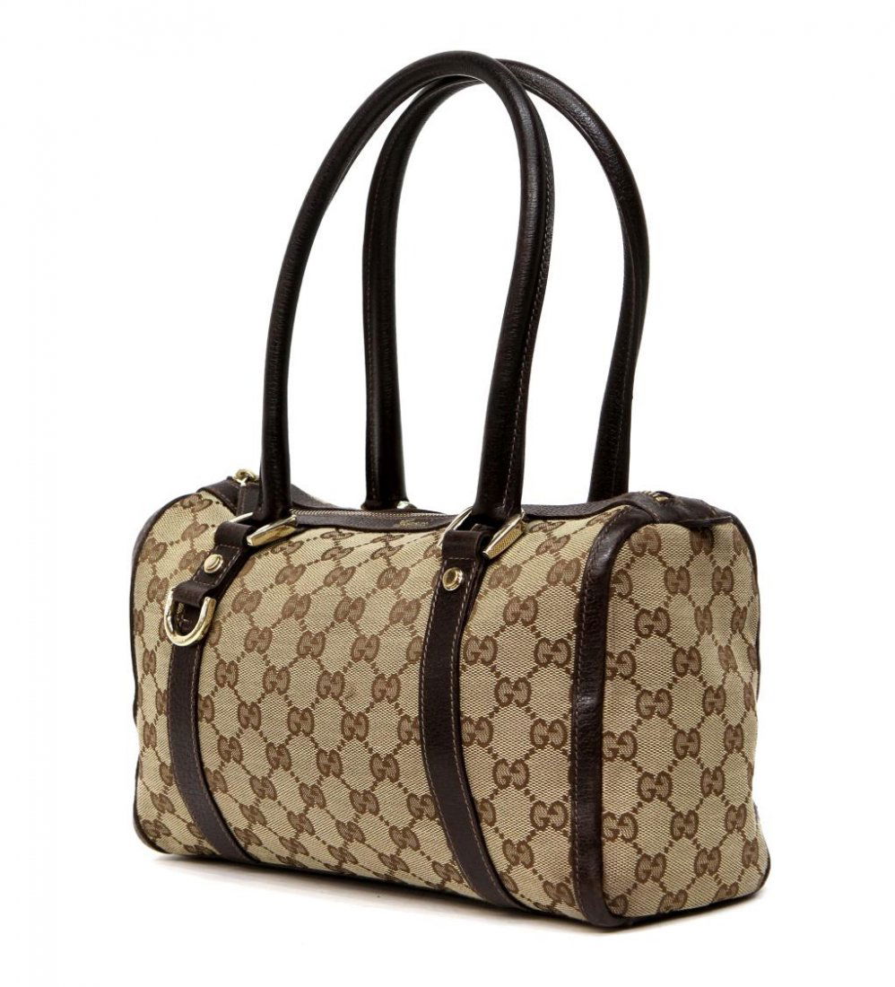 GUCCI BROWN MONOGRAM & LEATHER 'BOSTON' HANDBAG (1 of 5)