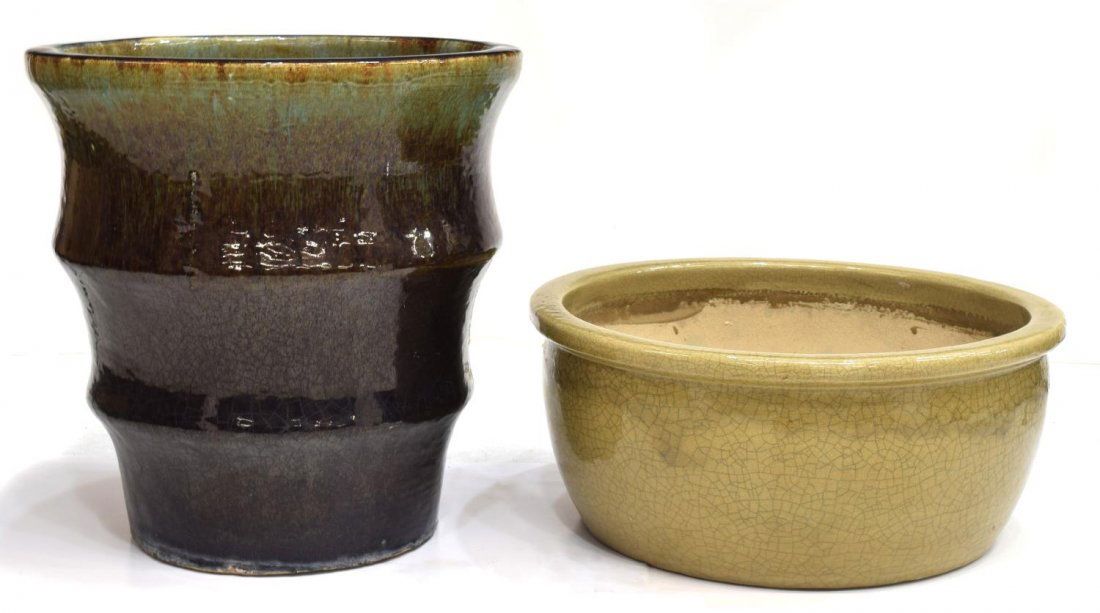 (2) LARGE GLAZED EARTHENWARE PLANTERS (1 of 3)
