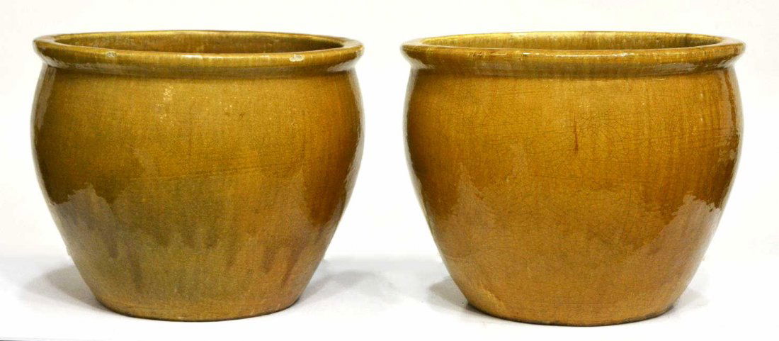 (2) LARGE GLAZED EARTHENWARE PLANTERS (1 of 2)