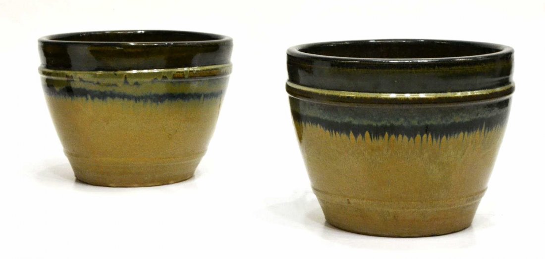 (2) LARGE GLAZED EARTHENWARE PLANTERS (1 of 2)