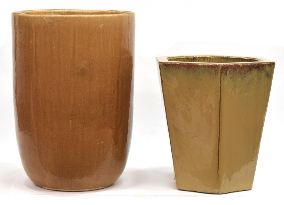 (2) LARGE GLAZED EARTHENWARE PLANTERS (1 of 5)