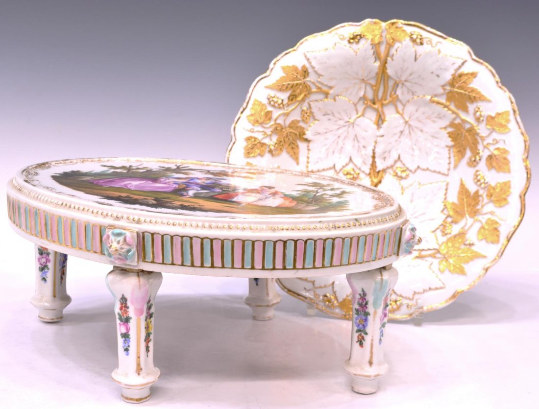 (2)MEISSEN GILDED & MOLDED PLATE & PORCELAIN STAND (1 of 5)
