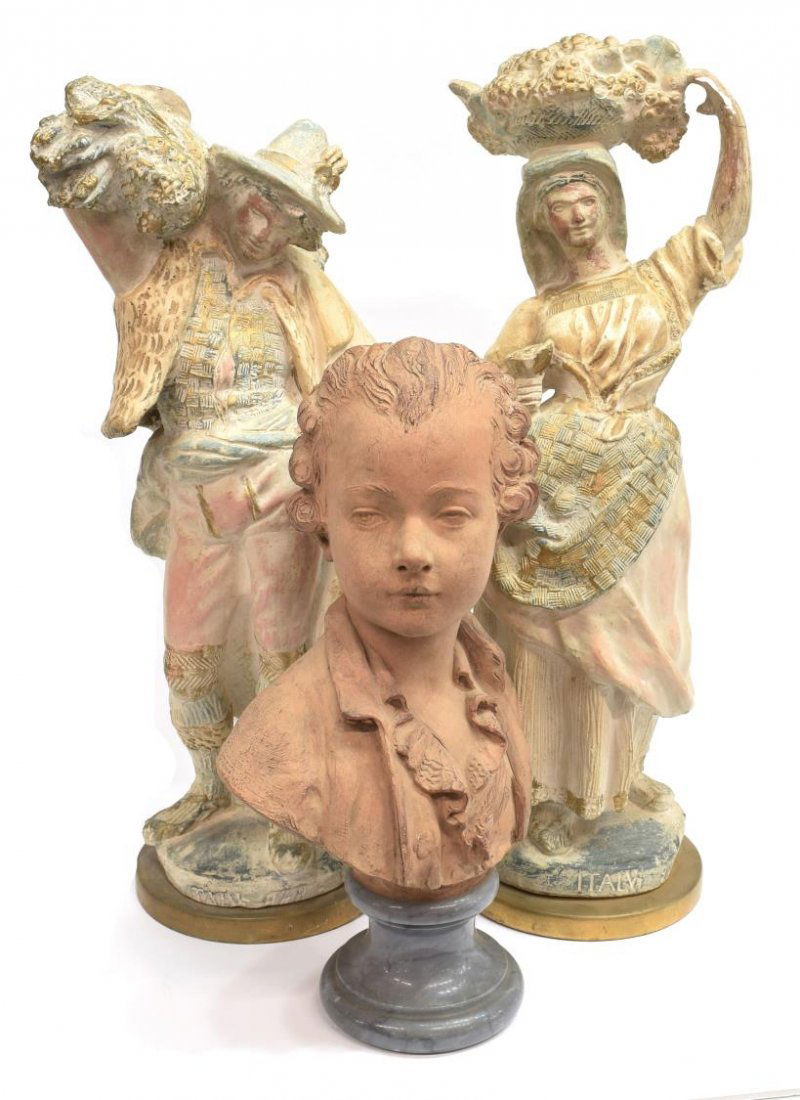 (3) CHALKWARE BUST OF A BOY & HARVEST FIGURES (1 of 10)