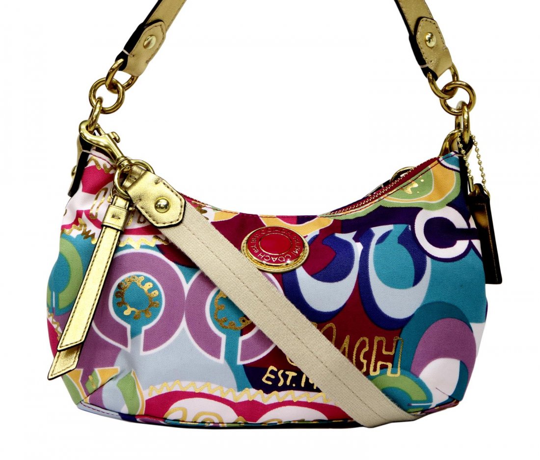 COACH POPPY POP C CANVAS HOBO HANDBAG (1 of 4)
