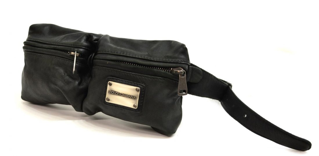 DOLCE & GABBANA BLACK LEATHER DOUBLE WAIST POUCH (1 of 6)