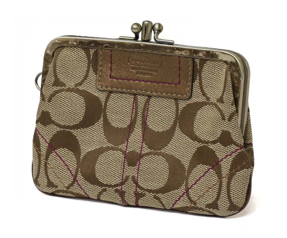 COACH BROWN MONOGRAM CANVAS COIN PURSE (1 of 5)