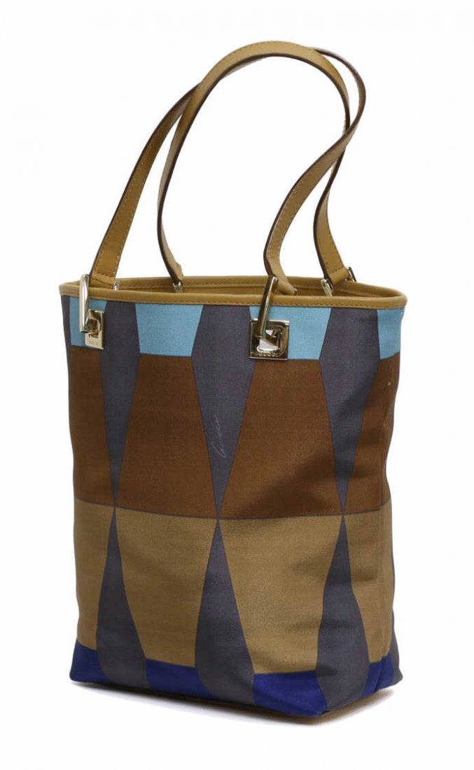 GUCCI COLOR CANVAS AND TAN LEATHER TOTE (1 of 5)