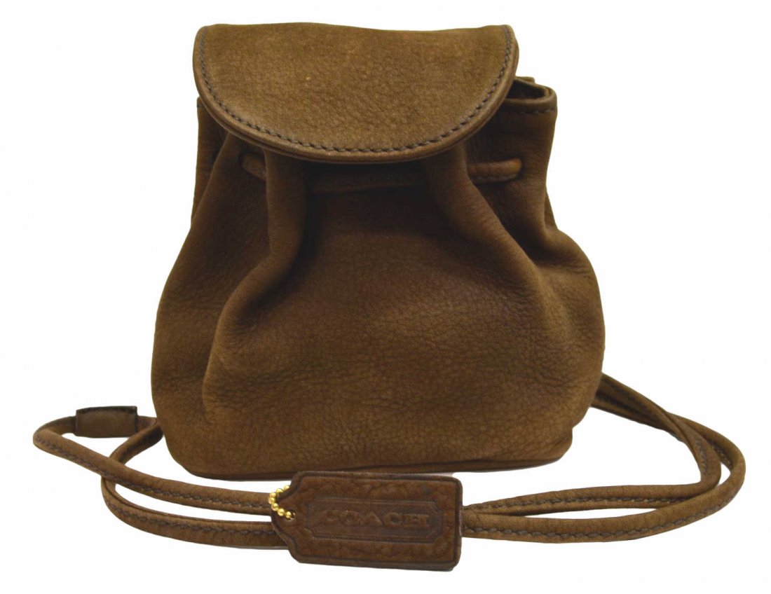 COACH BROWN DISTRESSED LEATHER DRAWSTRING BAG (1 of 3)