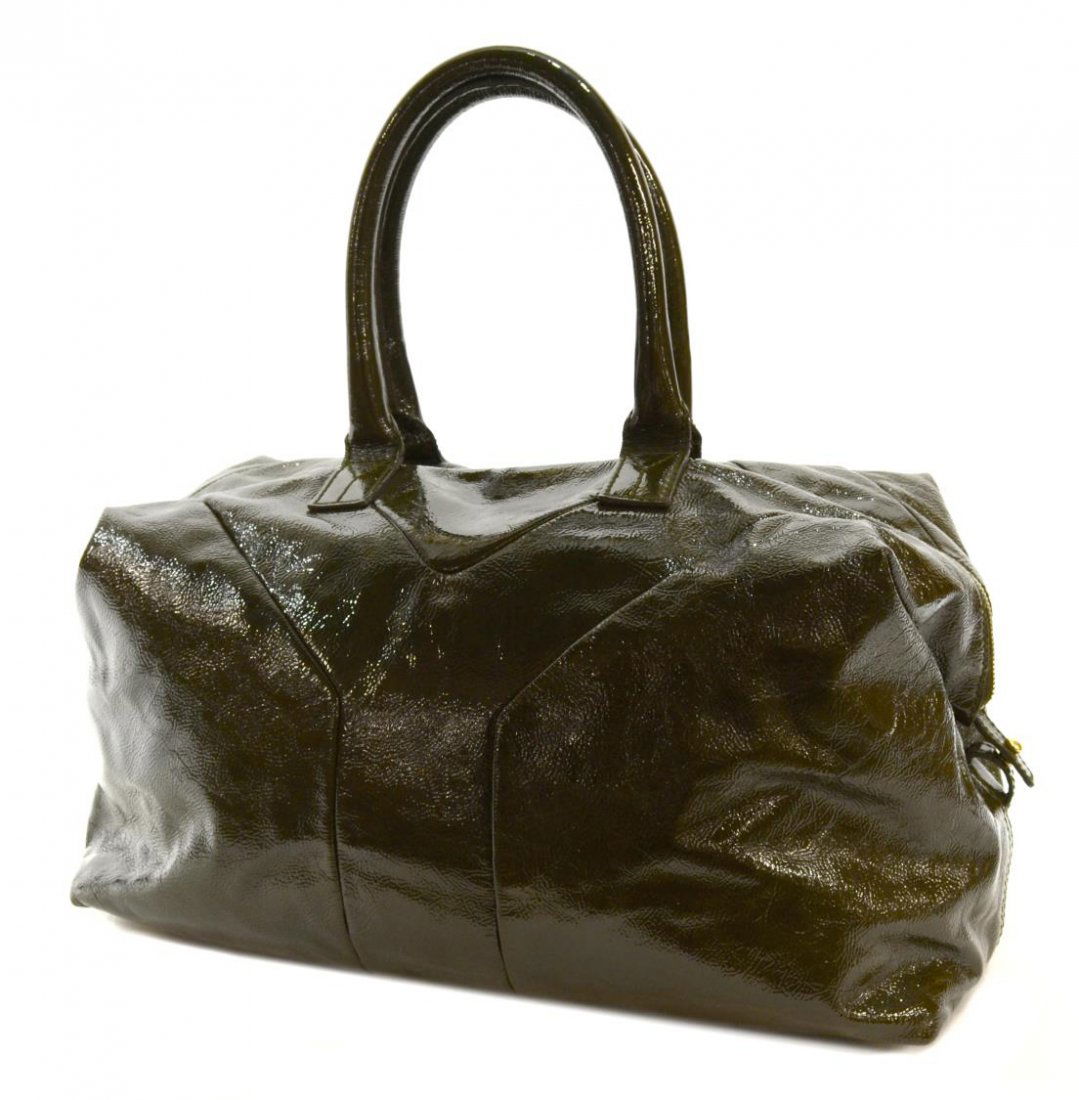 YVES SAINT LAURENT KHAKI PATENT LEATHER EASY PURSE (1 of 5)