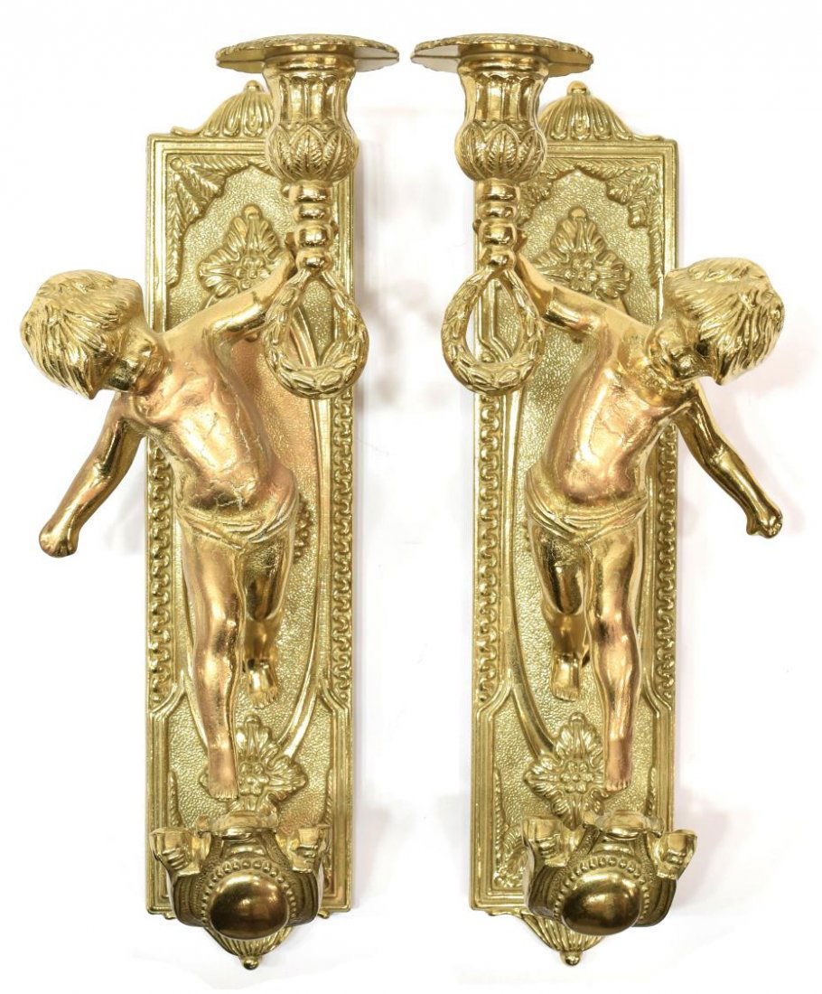 (2) LANCINI GILT METAL PUTTI FORM CANDLE SCONCES (1 of 2)