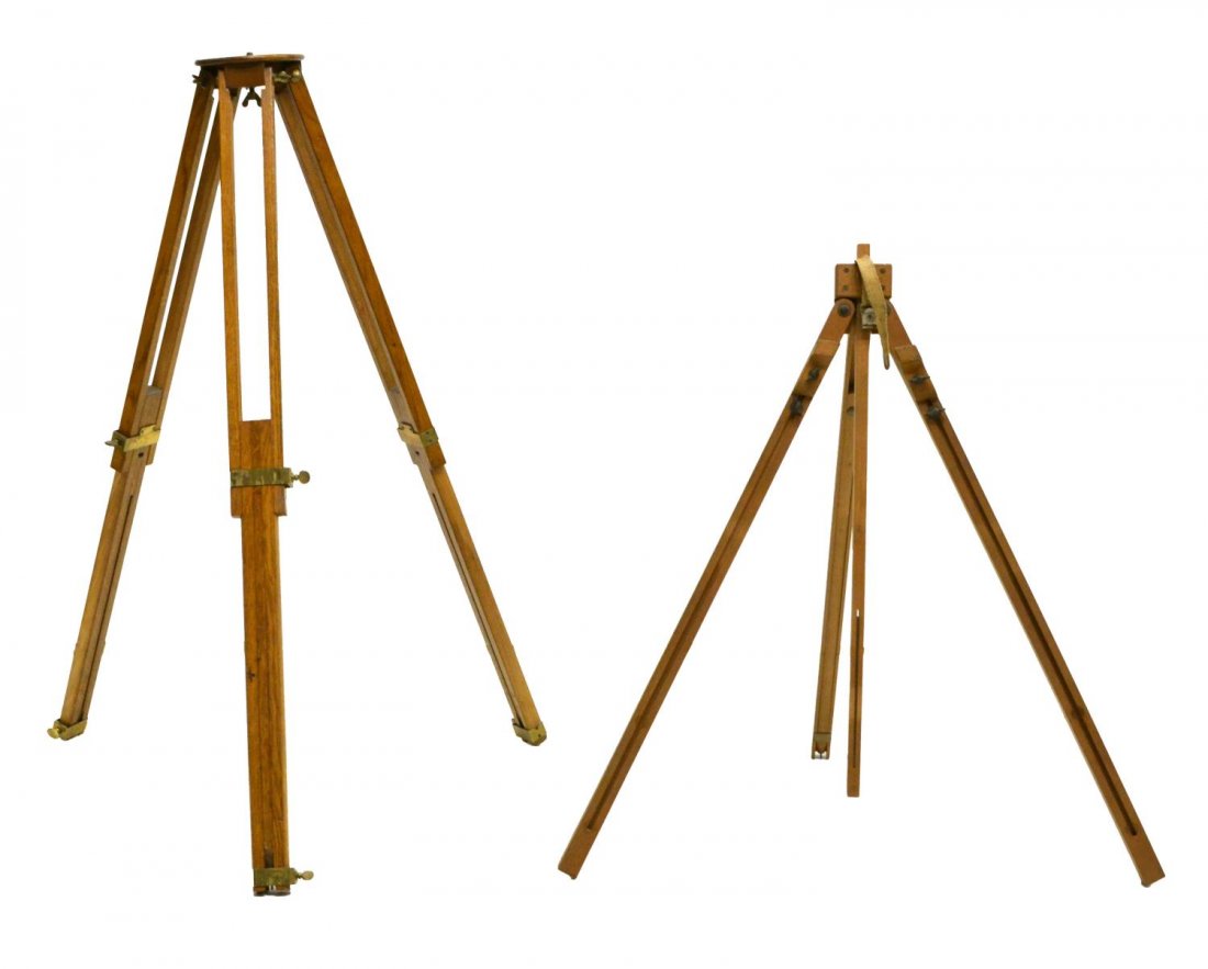 (2) VINTAGE WOOD SURVEYORS TRIPOD & ARTIST EASEL (1 of 3)