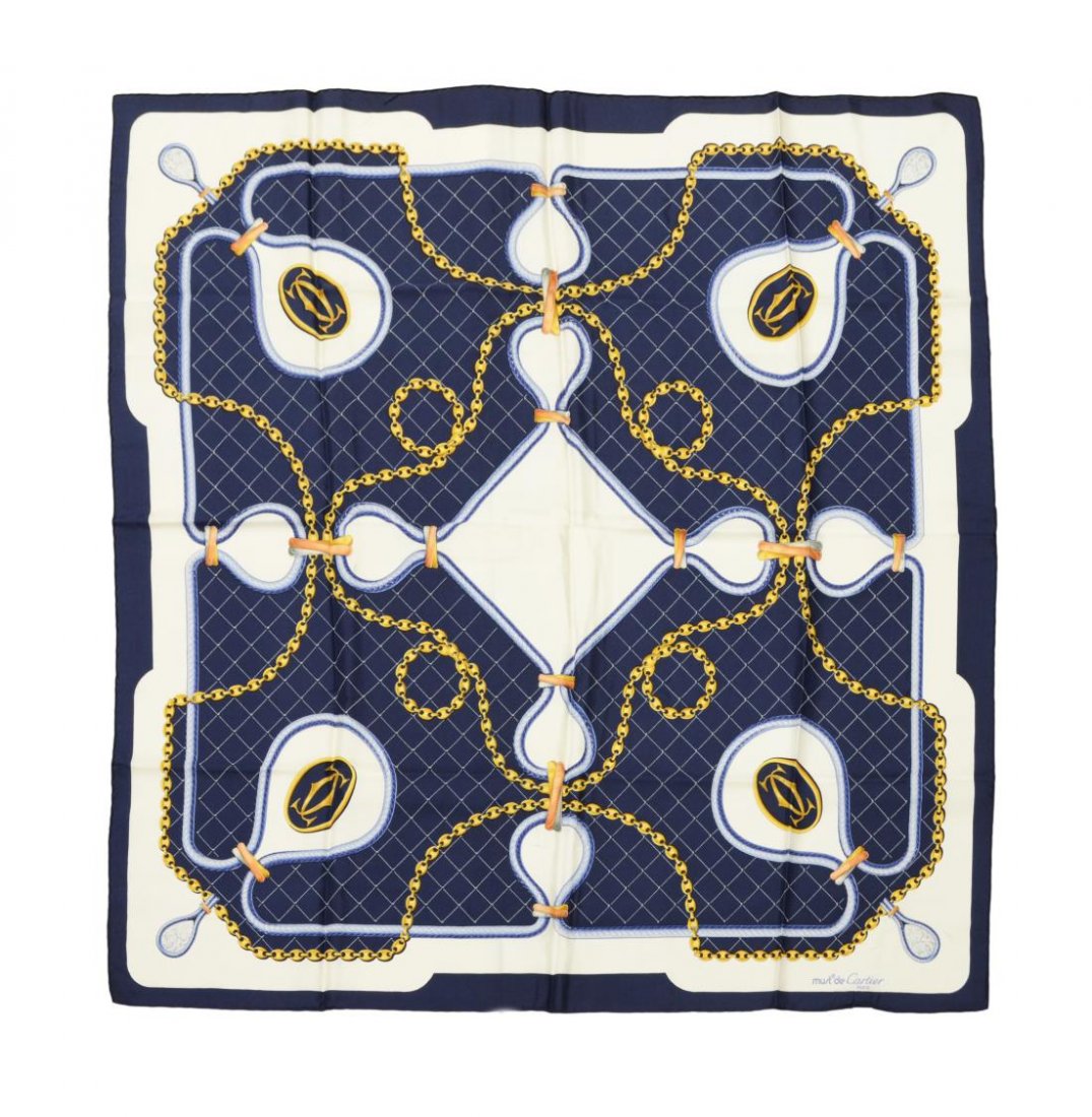 CARTIER BLUE & WHITE SILK NECK SCARF (1 of 4)