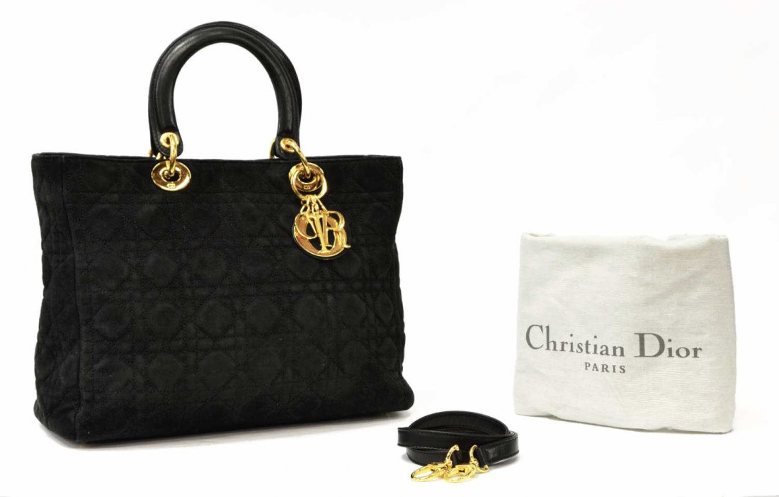 CHRISTIAN DIOR LADY DIOR BLACK SUEDE HANDBAG (1 of 5)