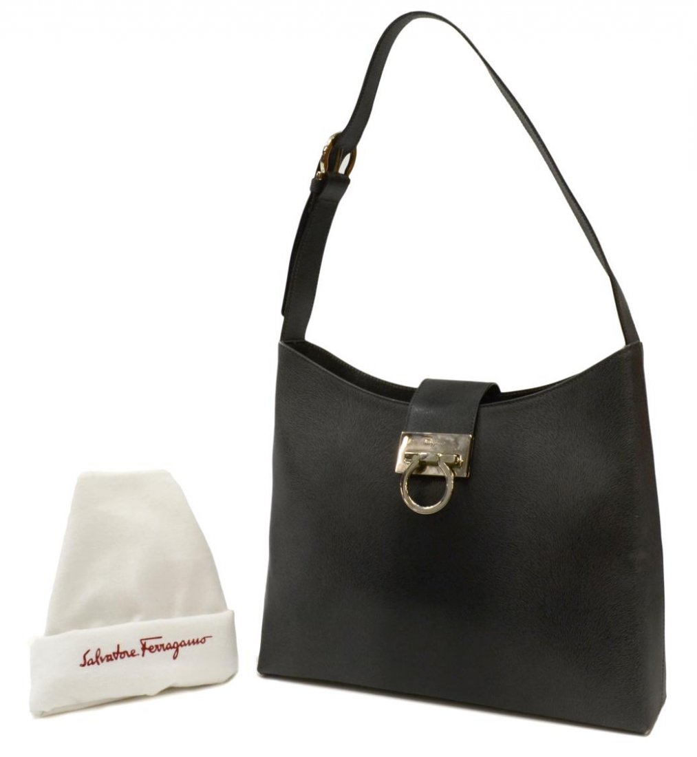SALVATORE FERRAGAMO BLACK LEATHER FUR EFFECT BAG (1 of 5)