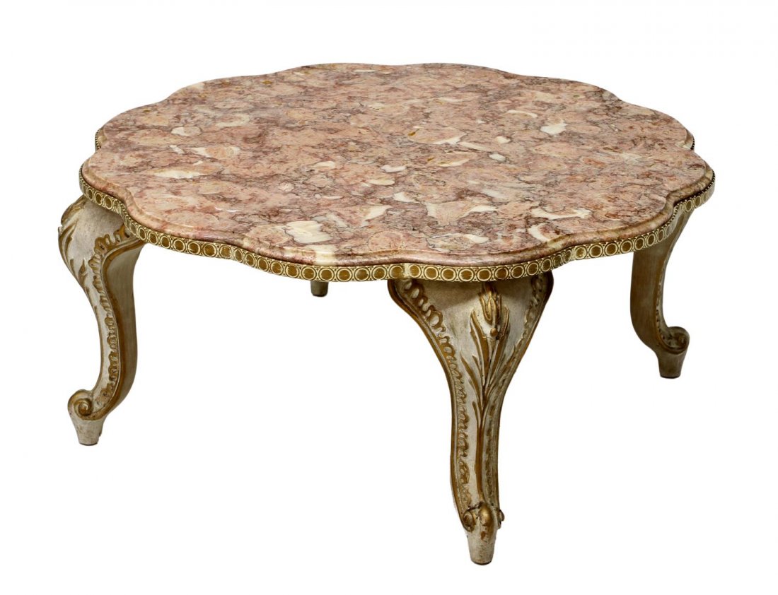 LOUIS XV STYLE MARBLE TOP COFFEE TABLE (1 of 2)