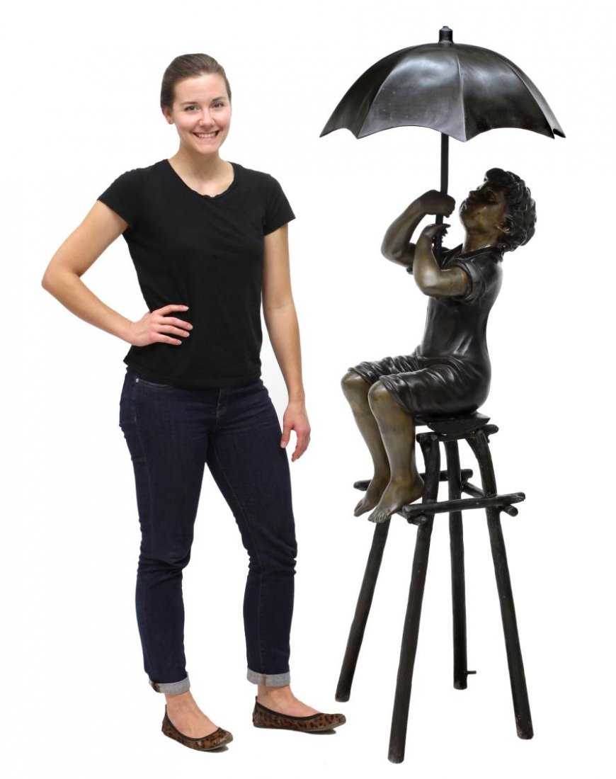 LARGE BRONZE FOUNTAIN, SEATED BOY WITH UMBRELLA (1 of 8)