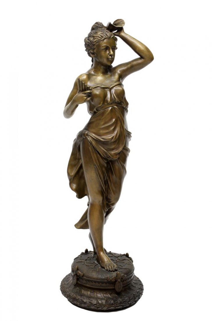 PATINATED BRONZE SCULPTURE, DRAPED BEAUTY (1 of 5)