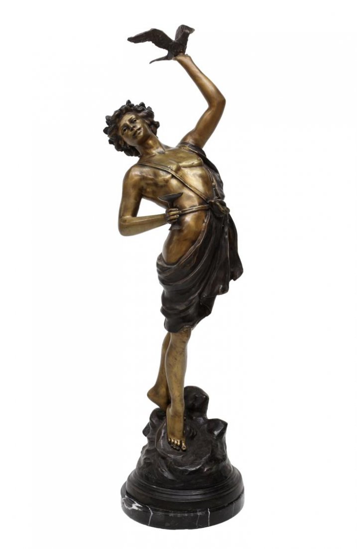 AFTER LF MOREAU, FIGURAL BRONZE ON MARBLE BASE (1 of 5)