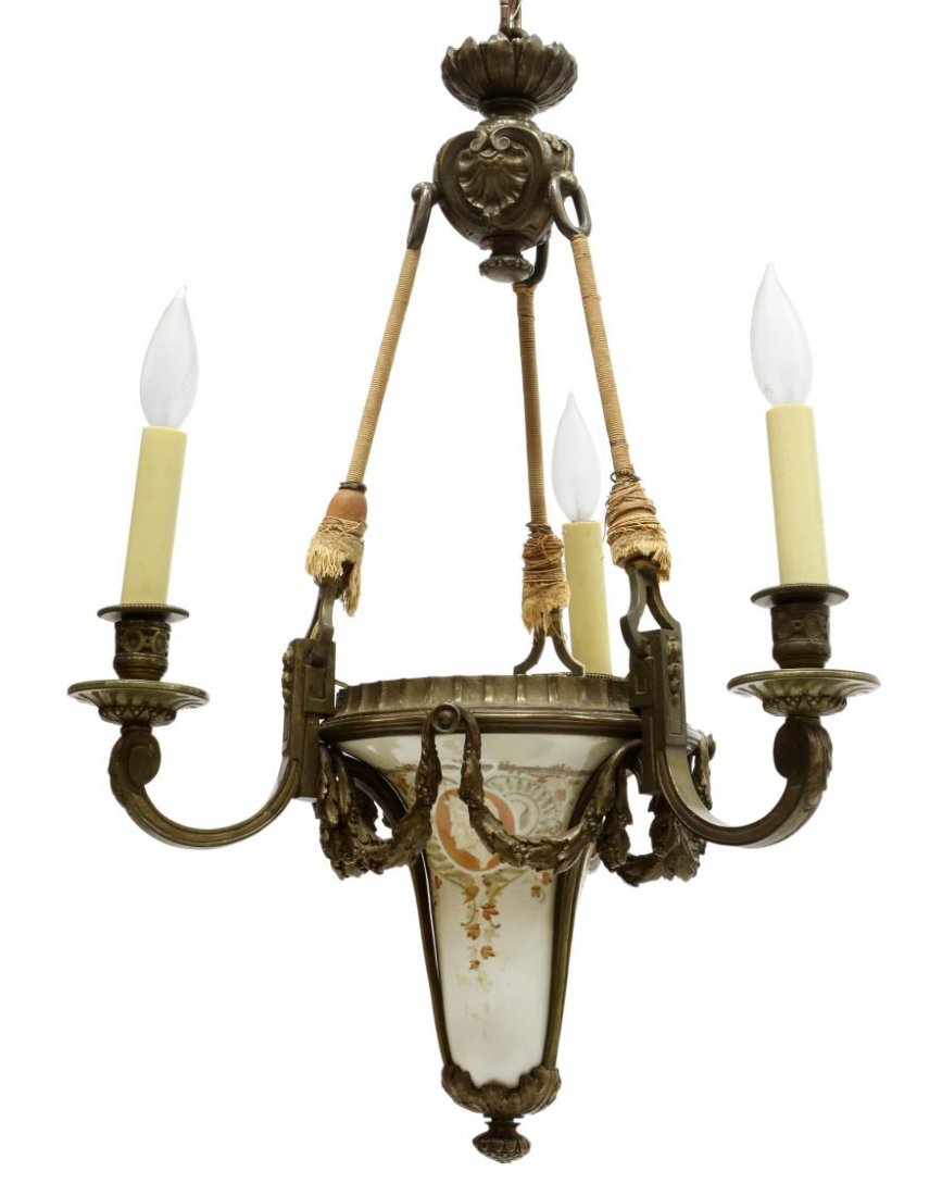 LOUIS XVI STYLE GILT METAL & PAINTED CHANDELIER (1 of 3)