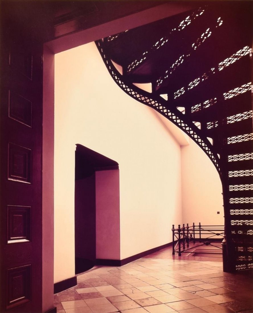 JOEL MEYEROWITZ (B. 1938, NY) COLOR PHOTO, STAIRS: Framed color photograph, "St. Louis, Court House", 1978, signed, titled and dated verso Joel Meyerowitz (b. 1938, NY), inscribed "33 33 5.6/12 + 3.12's #84 2" upper left margin verso, image: 8"h, 10"w