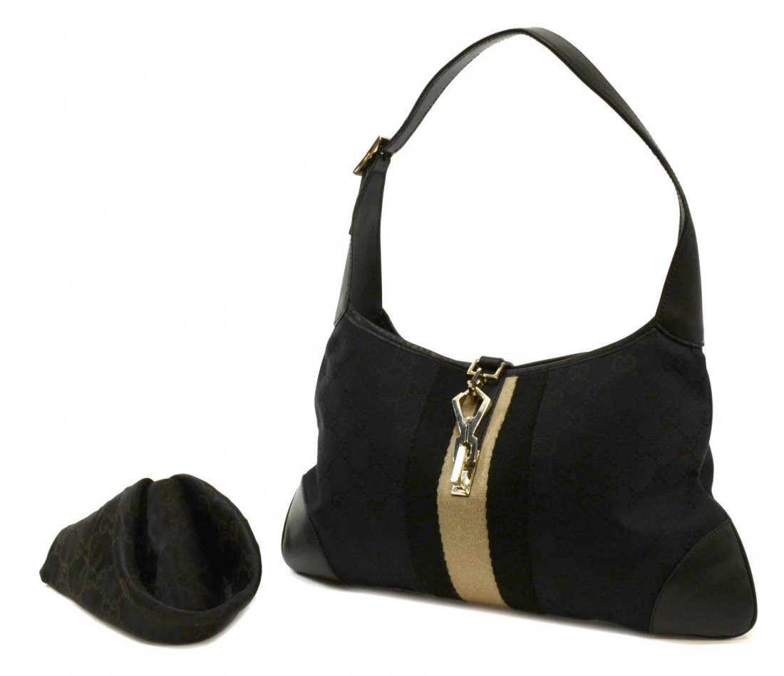GUCCI BLACK MONOGRAM & LEATHER JACKIE SHOULDER BAG (1 of 5)