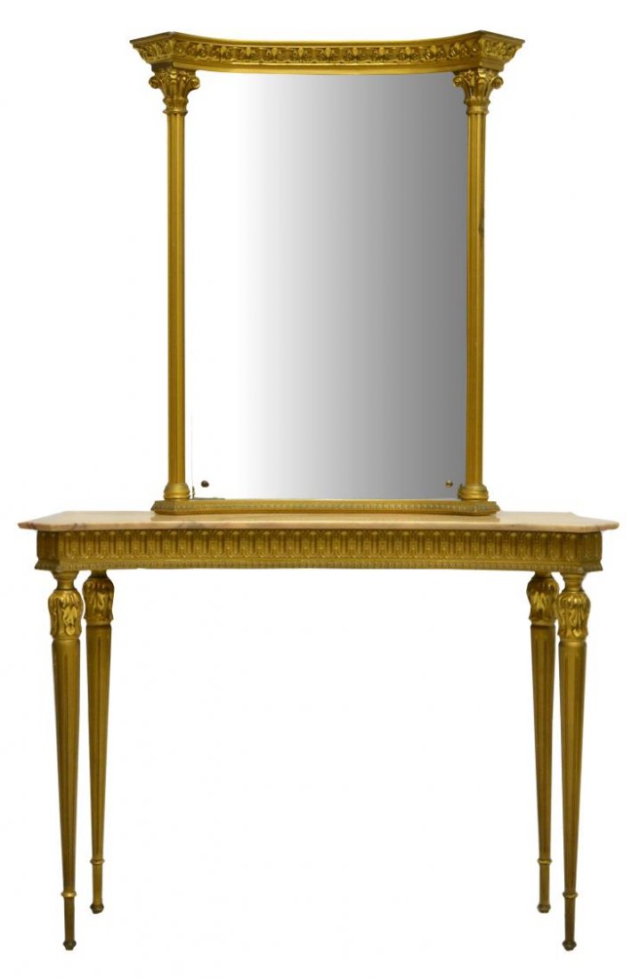 CONTINENTAL LOUIS XVI STYLE GILT CONSOLE & MIRROR (1 of 4)