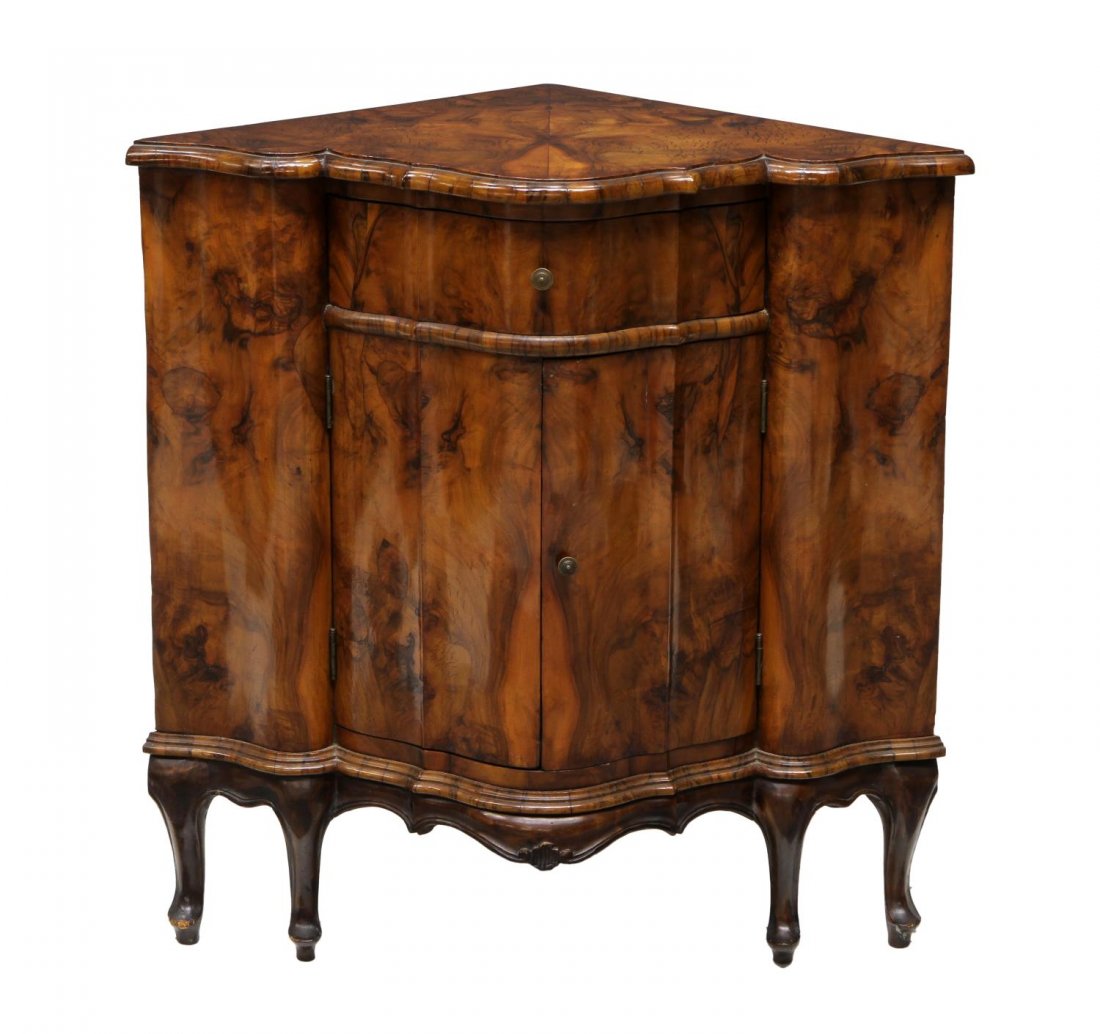 ITALIAN LOUIS XV STYLE BURLWOOD CORNER CABINET (1 of 2)