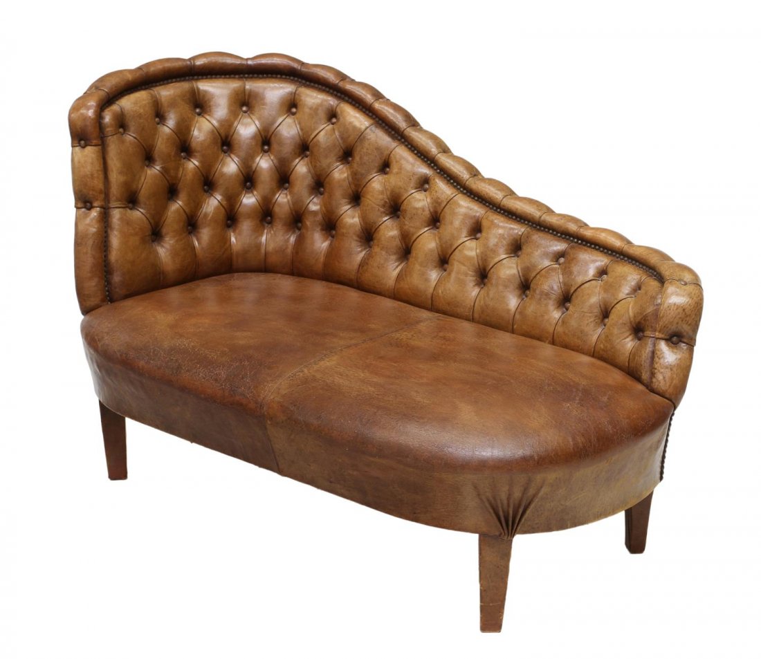TUFTED BROWN LEATHER CHAISE LOUNGE (1 of 3)