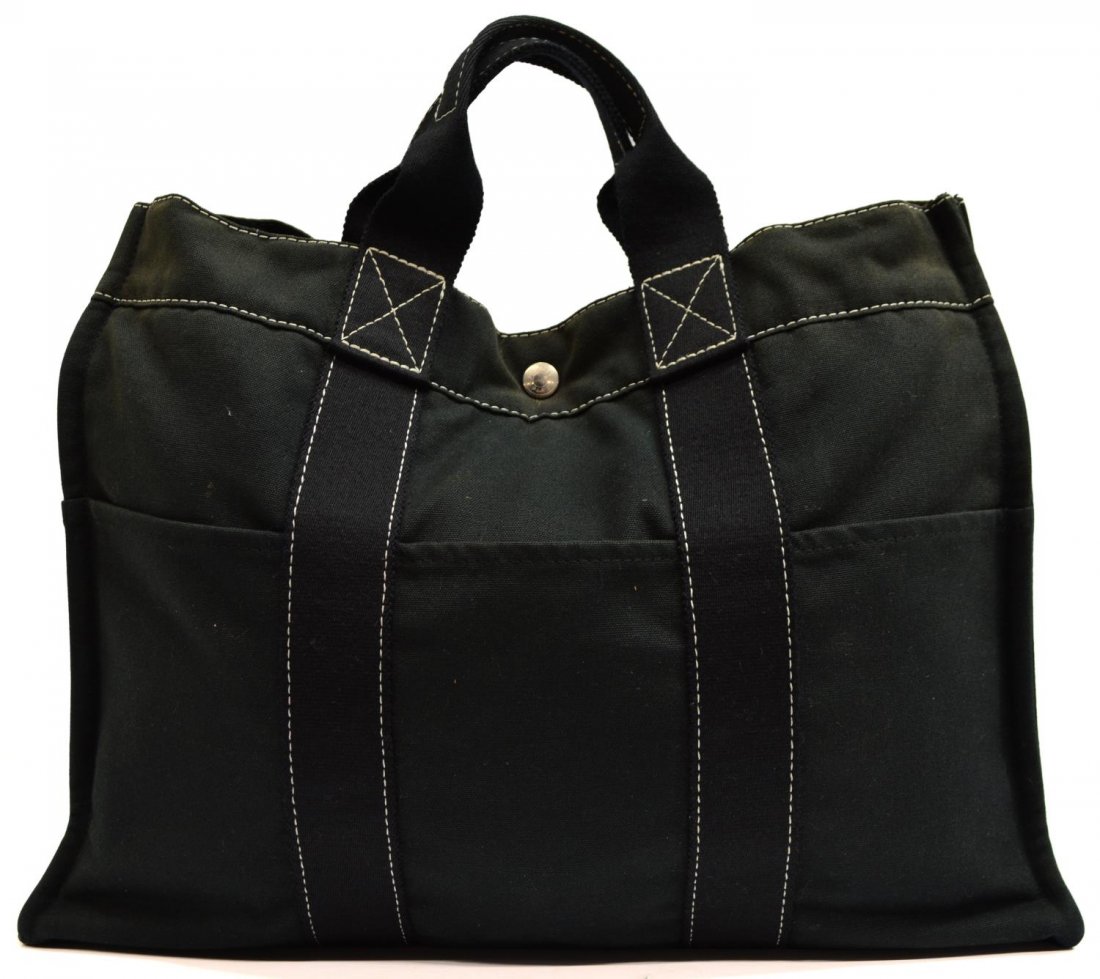 HERMES FOURRE TOUT GM BLACK CANVAS TOTE BAG (1 of 8)