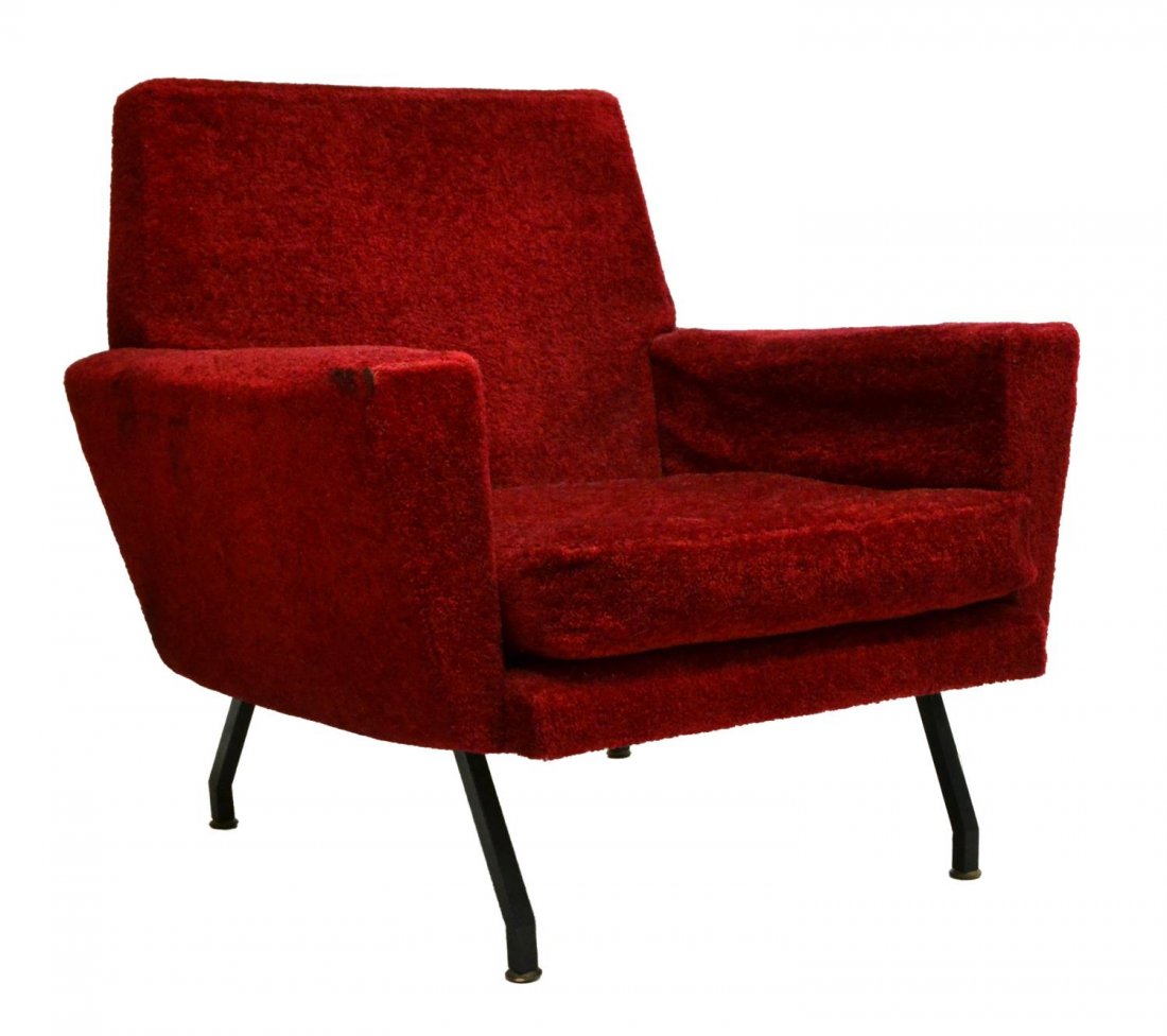 ITALIAN MID-CENTURY UPHOLSTERED ARM CHAIR, C.1950 (1 of 3)