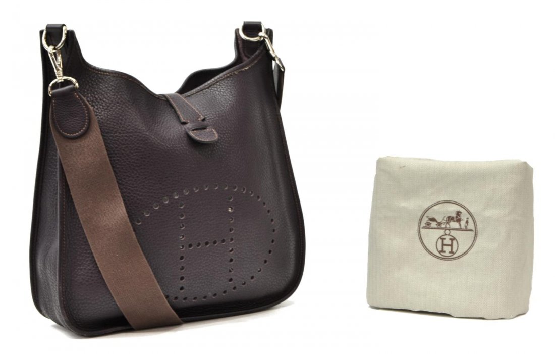 HERMES EVELYNE PURPLE GRAINED LEATHER SHOULDER BAG (1 of 4)