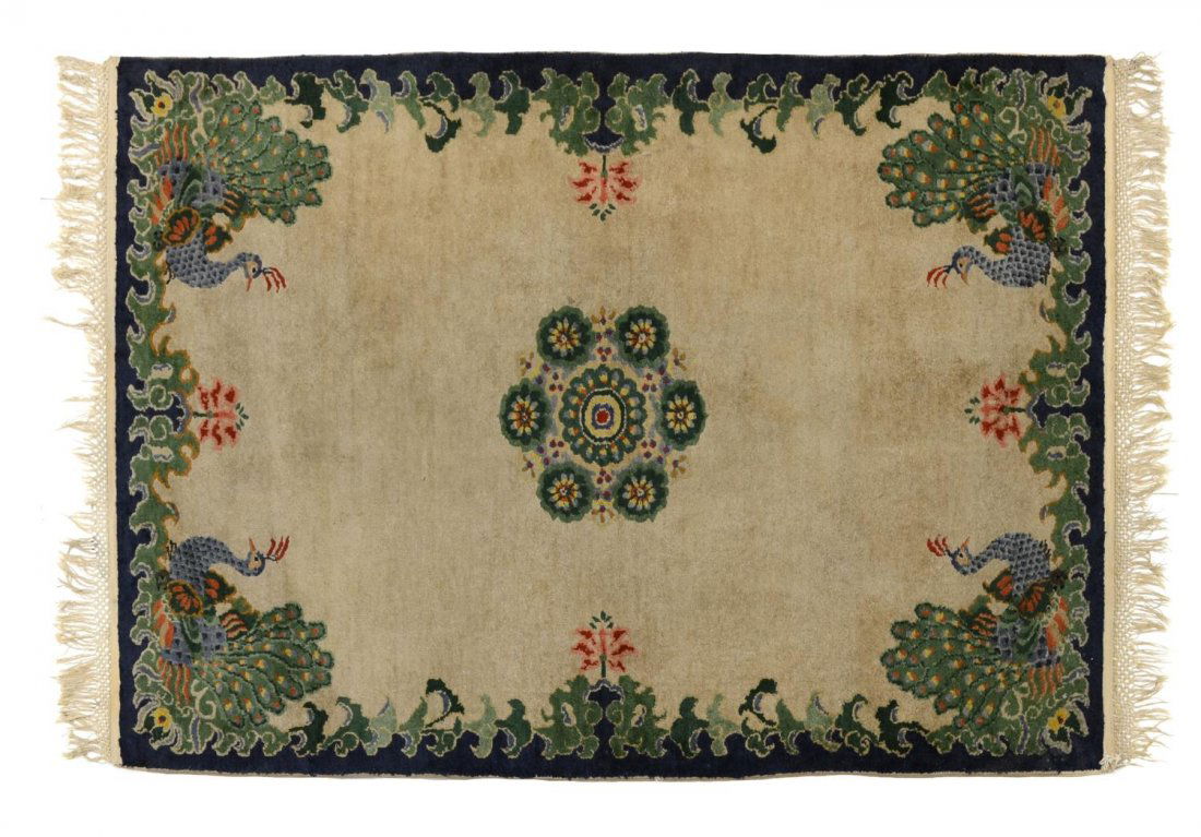 TIBETAN SILK FOUNDATION FLOOR RUG, C 1950 (1 of 4)