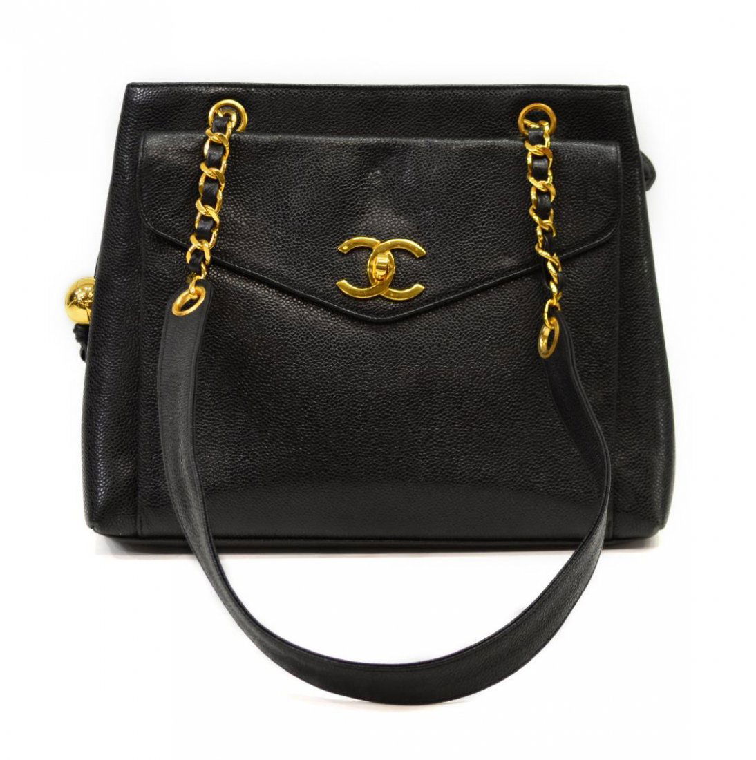 CHANEL BLACK CAVIAR LEATHER & GILT METAL PURSE (1 of 8)